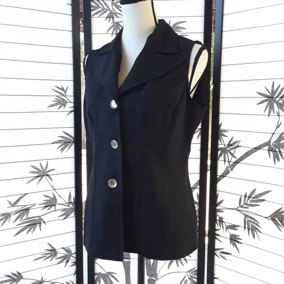 Vintage 1980s Black G Buckle V Neck Button Down Vest - Picture 4 of 11